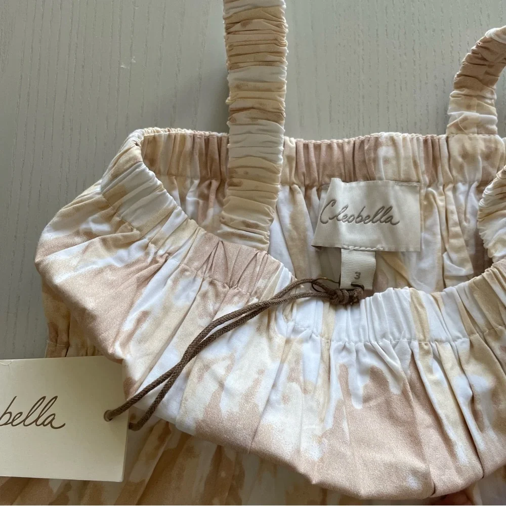 Cleobella Littles Jolene Dress in Watercolor Ikat Beige 3T